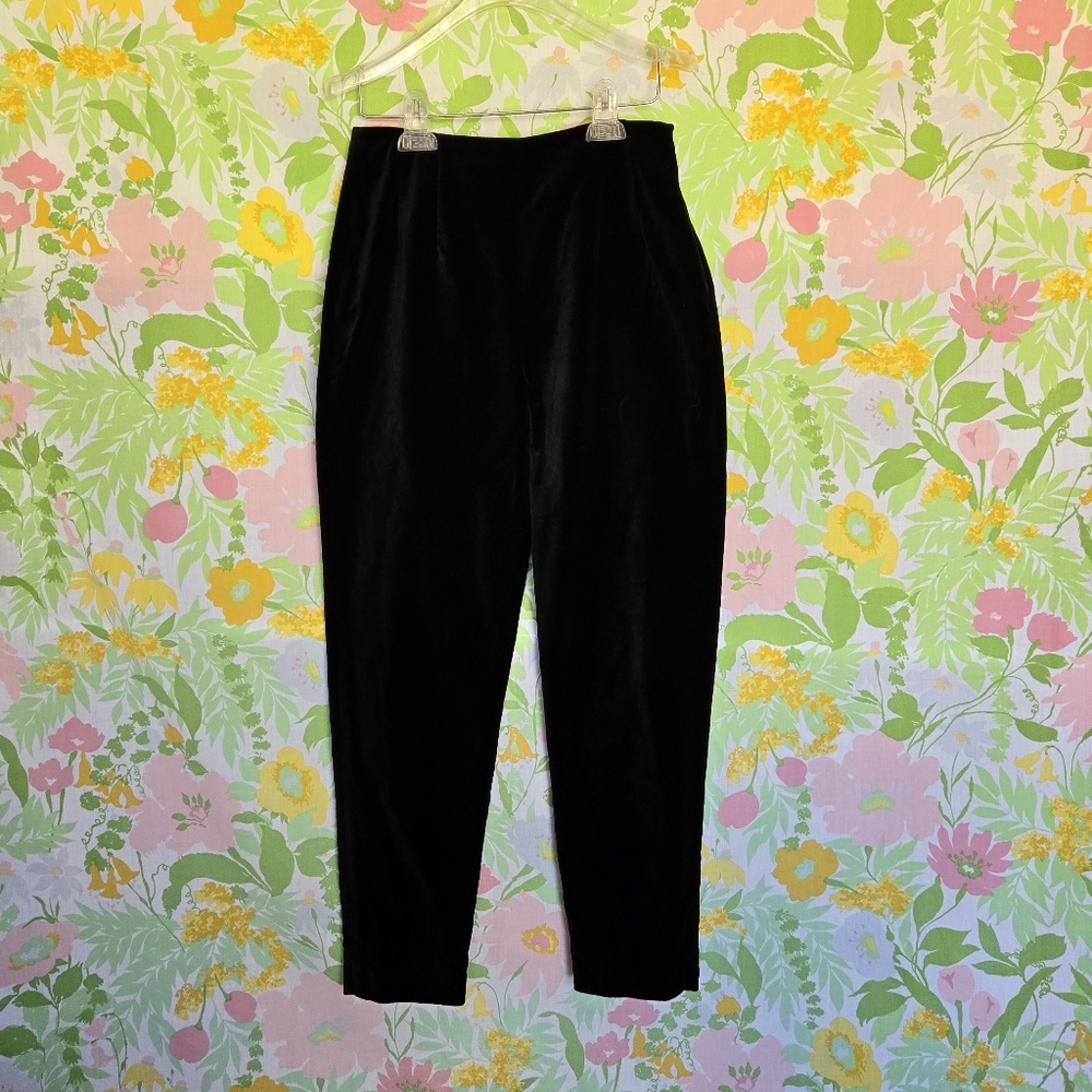 Vintage Black Velvet Fitted Split-hem Pants